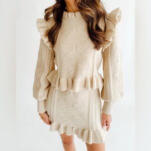 Elegant Cream Ruffle Skirt Set